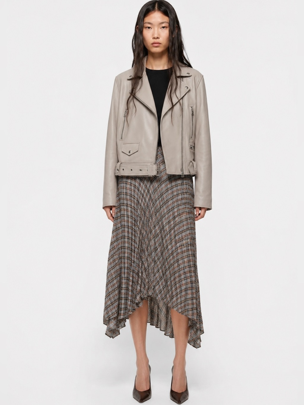 Acne Studios Merlyn Oversized Leather Moto Jacket 38 Dove Gray Lamb Leather